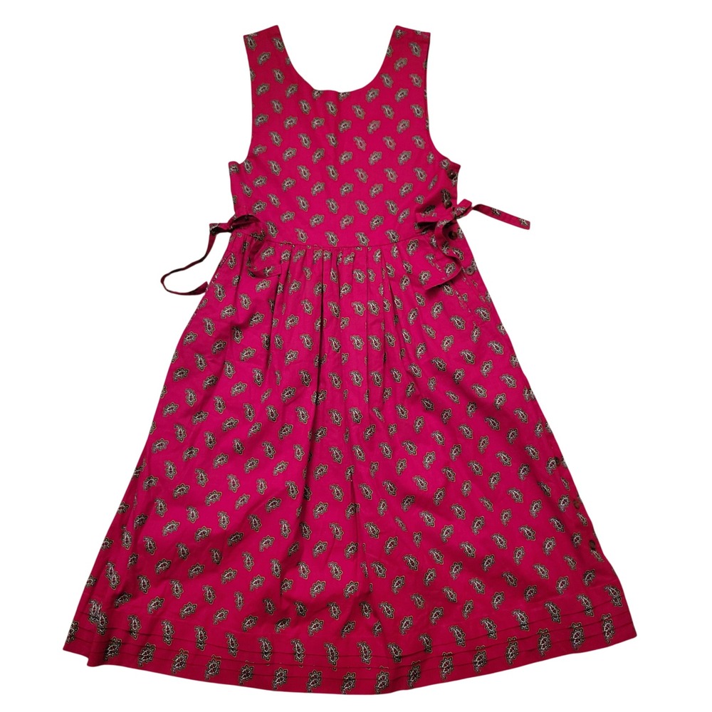 Vera Bradley S Pinafore Dress Red Paisley Cotton Side Tie Button Vintage Prairie